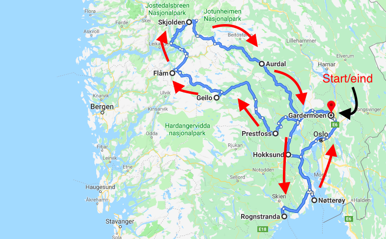 Met de camper naar Noorwegen: route